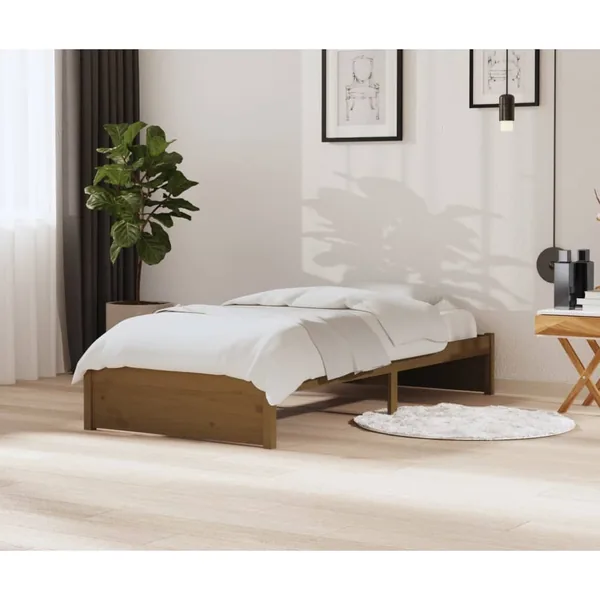 Cadre de lit sans matelas marron miel bois massif 90x200 cm