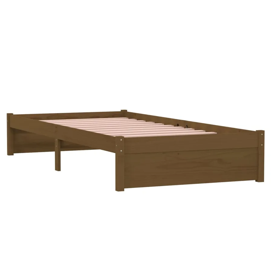 Cadre de lit sans matelas marron miel bois massif 90x200 cm - 4
