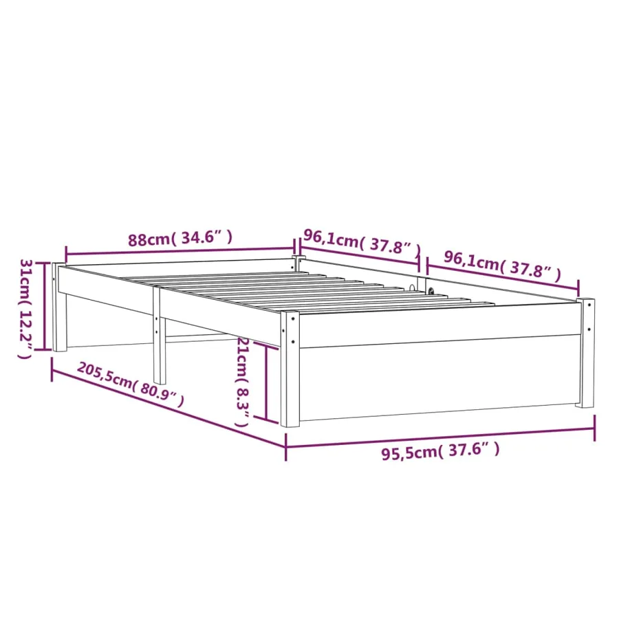 Cadre de lit sans matelas marron miel bois massif 90x200 cm - 8