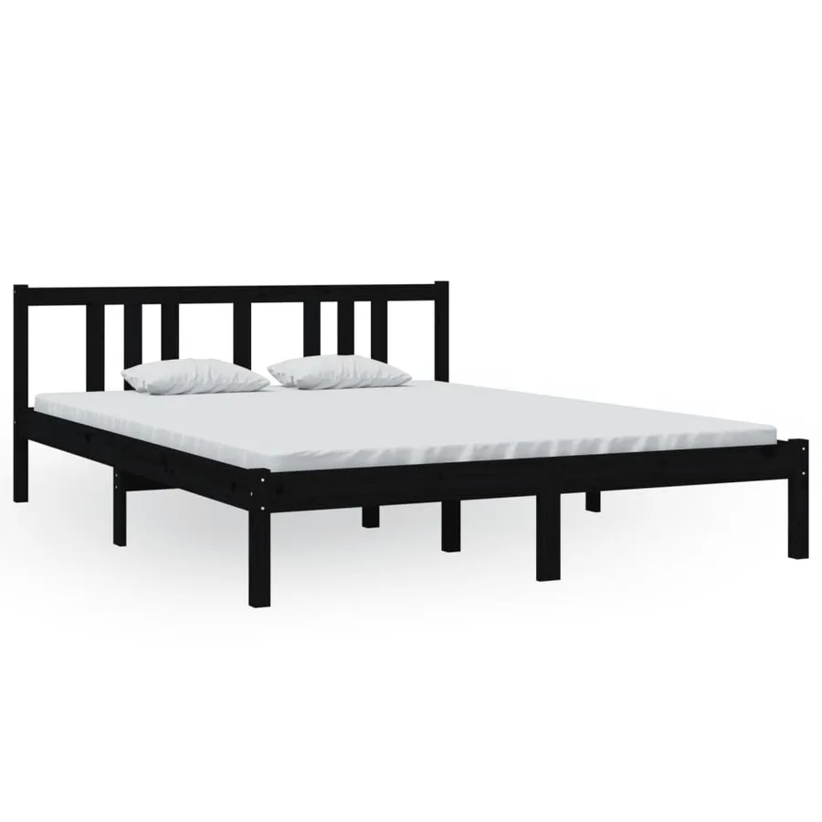 Cadre de lit sans matelas noir bois massif 150x200 cm - 2