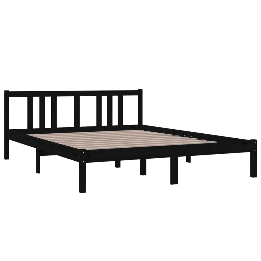 Cadre de lit sans matelas noir bois massif 150x200 cm - 3