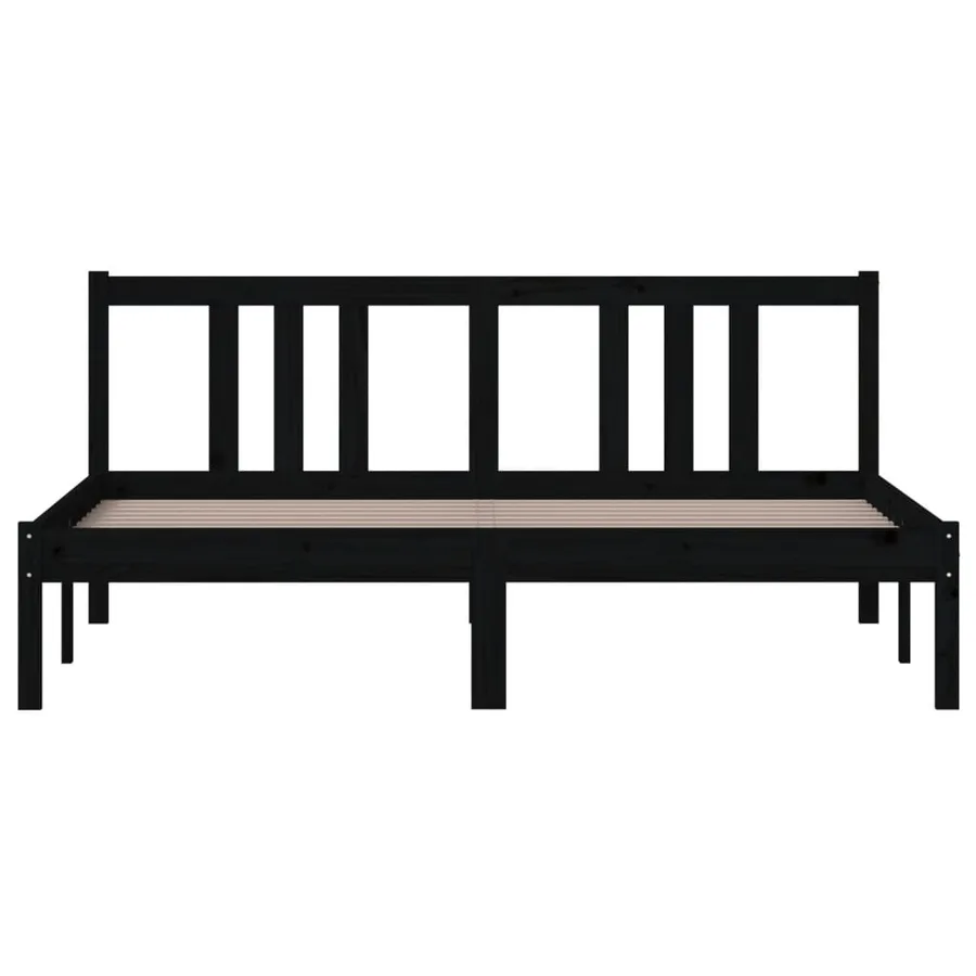 Cadre de lit sans matelas noir bois massif 150x200 cm - 4