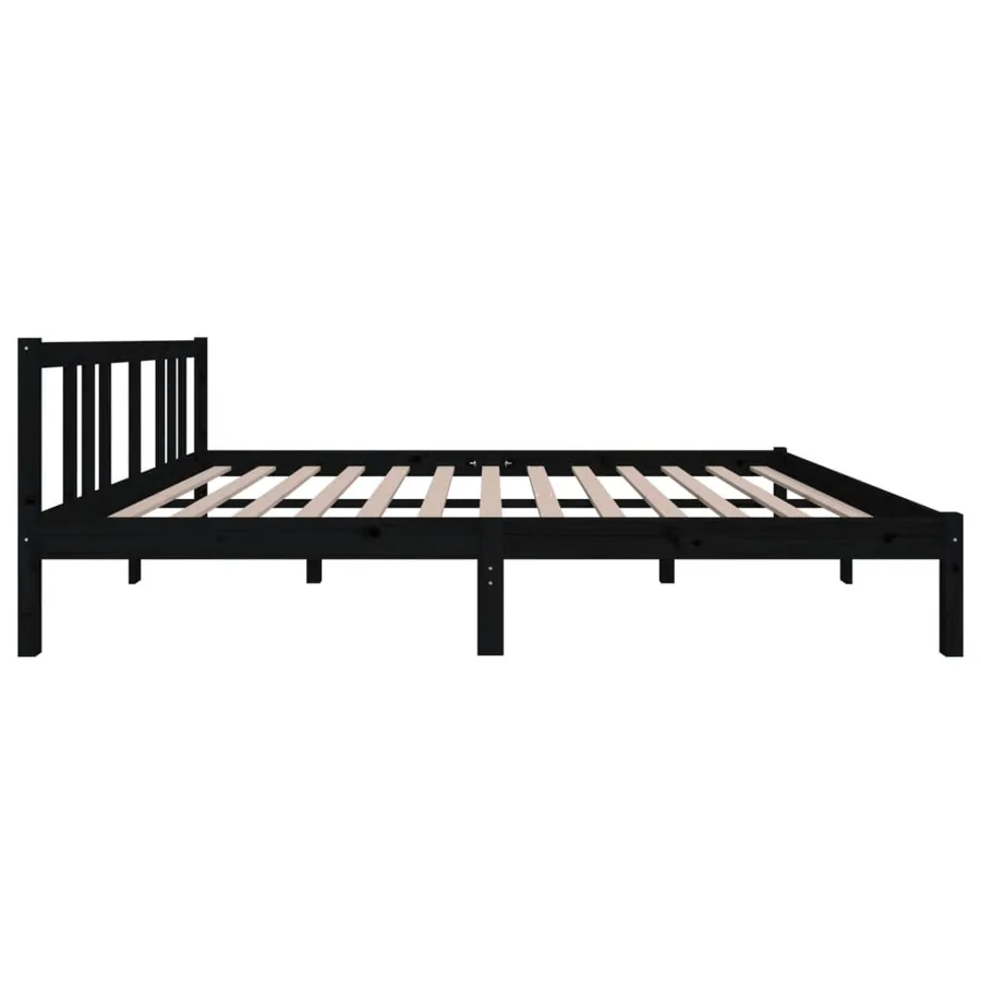 Cadre de lit sans matelas noir bois massif 150x200 cm - 5