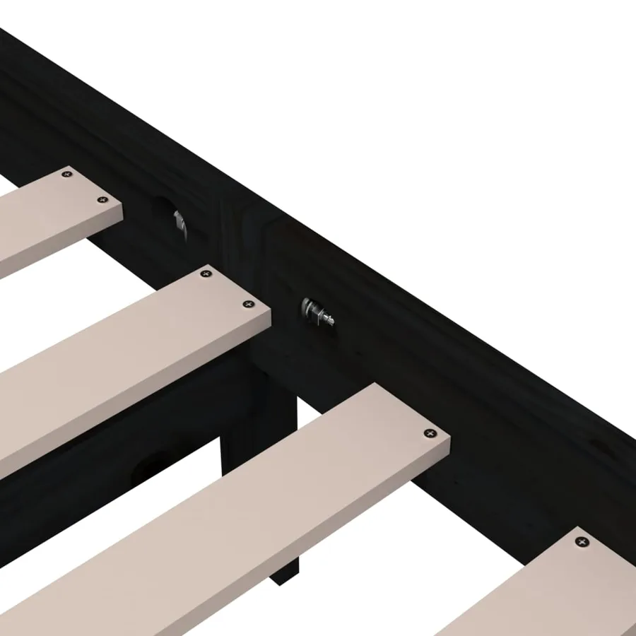 Cadre de lit sans matelas noir bois massif 150x200 cm - 6