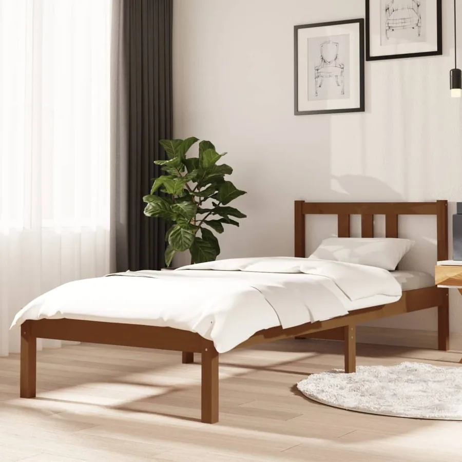 Cadre de lit sans matelas marron miel bois massif 75x190 cm