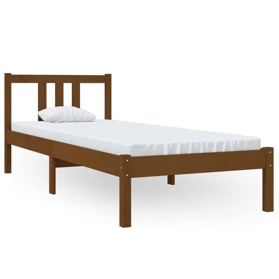 Cadre de lit sans matelas marron miel bois massif 75x190 cm - 2
