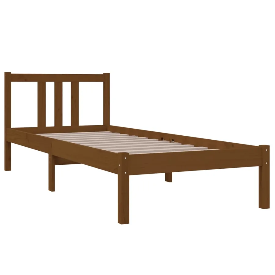 Cadre de lit sans matelas marron miel bois massif 75x190 cm - 3