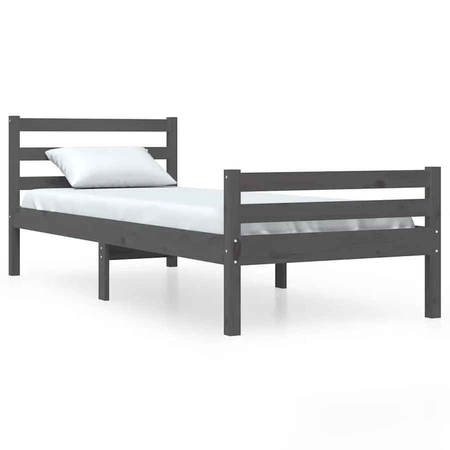 Cadre de lit sans matelas gris bois massif 100x200 cm - 2