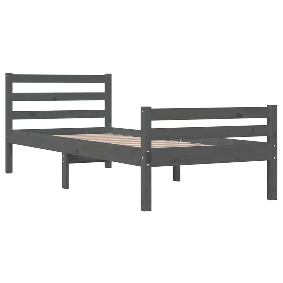 Cadre de lit sans matelas gris bois massif 100x200 cm - 4