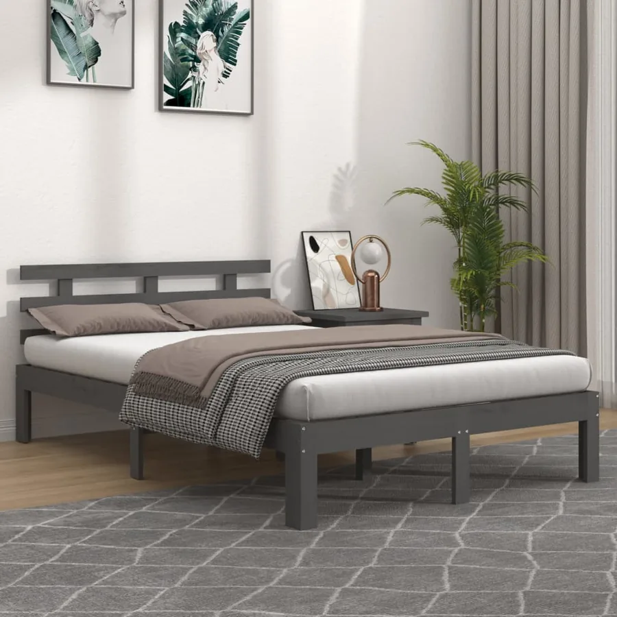 Cadre de lit sans matelas bois massif gris 200x200 cm