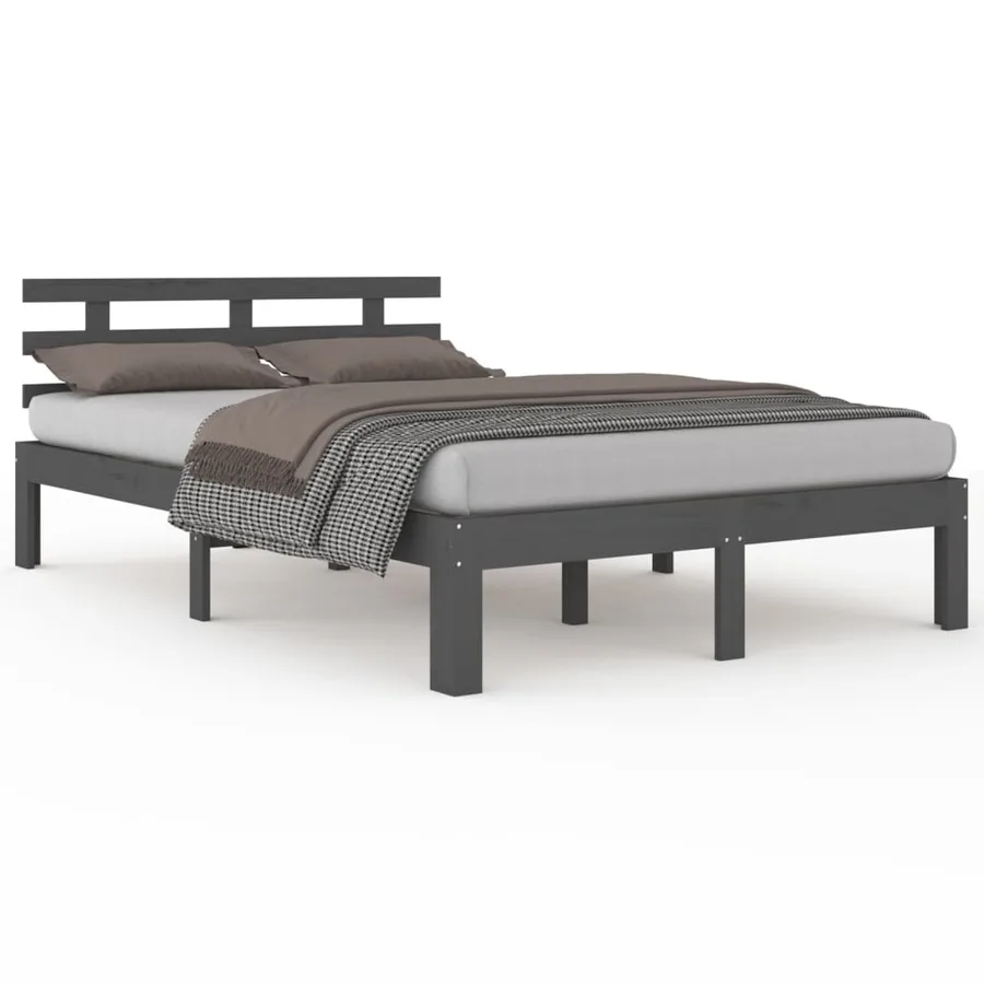 Cadre de lit sans matelas bois massif gris 200x200 cm - 2