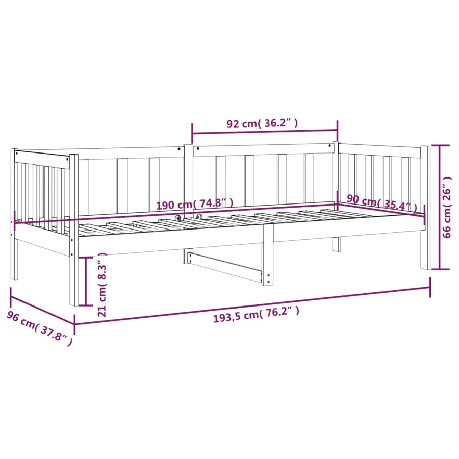 Lit de jour sans matelas 90x190 cm bois de pin massif - 11