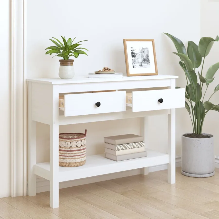 Table console Blanc 100x35x75 cm Bois massif de pin - 3
