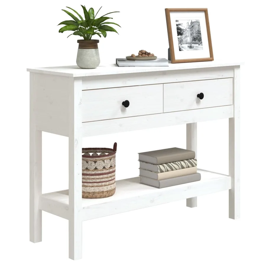 Table console Blanc 100x35x75 cm Bois massif de pin - 7