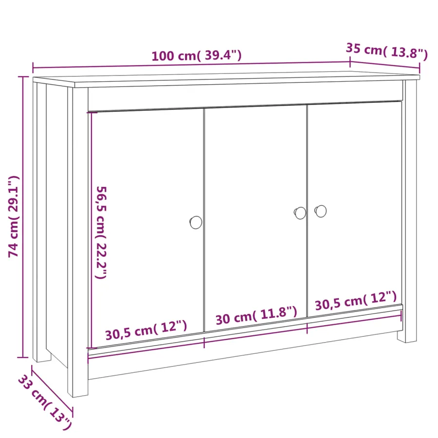 Buffet Gris 100x35x74 cm Bois massif de pin - 11