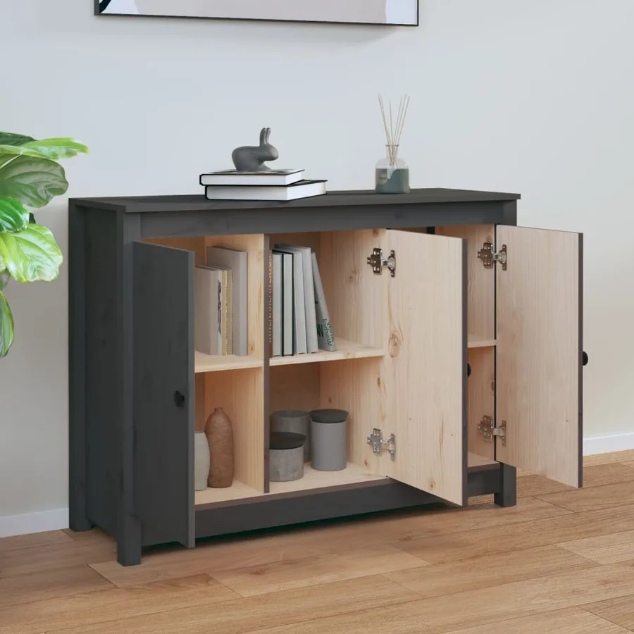 Buffet Gris 100x35x74 cm Bois massif de pin - 3