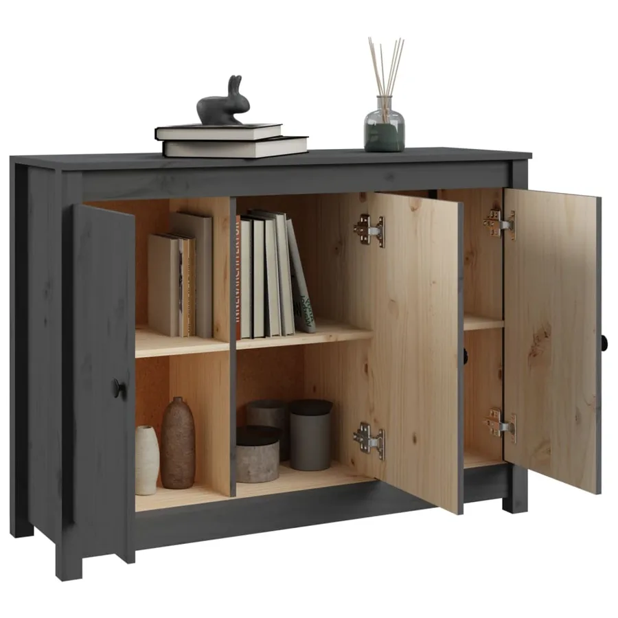 Buffet Gris 100x35x74 cm Bois massif de pin - 4