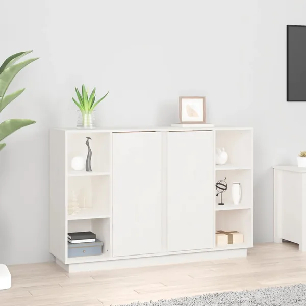 Buffet Blanc 120x35x80 cm Bois massif de pin