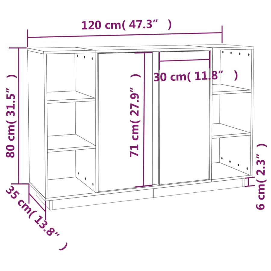 Buffet Blanc 120x35x80 cm Bois massif de pin - 10