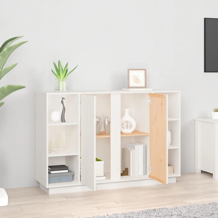 Buffet Blanc 120x35x80 cm Bois massif de pin - 3