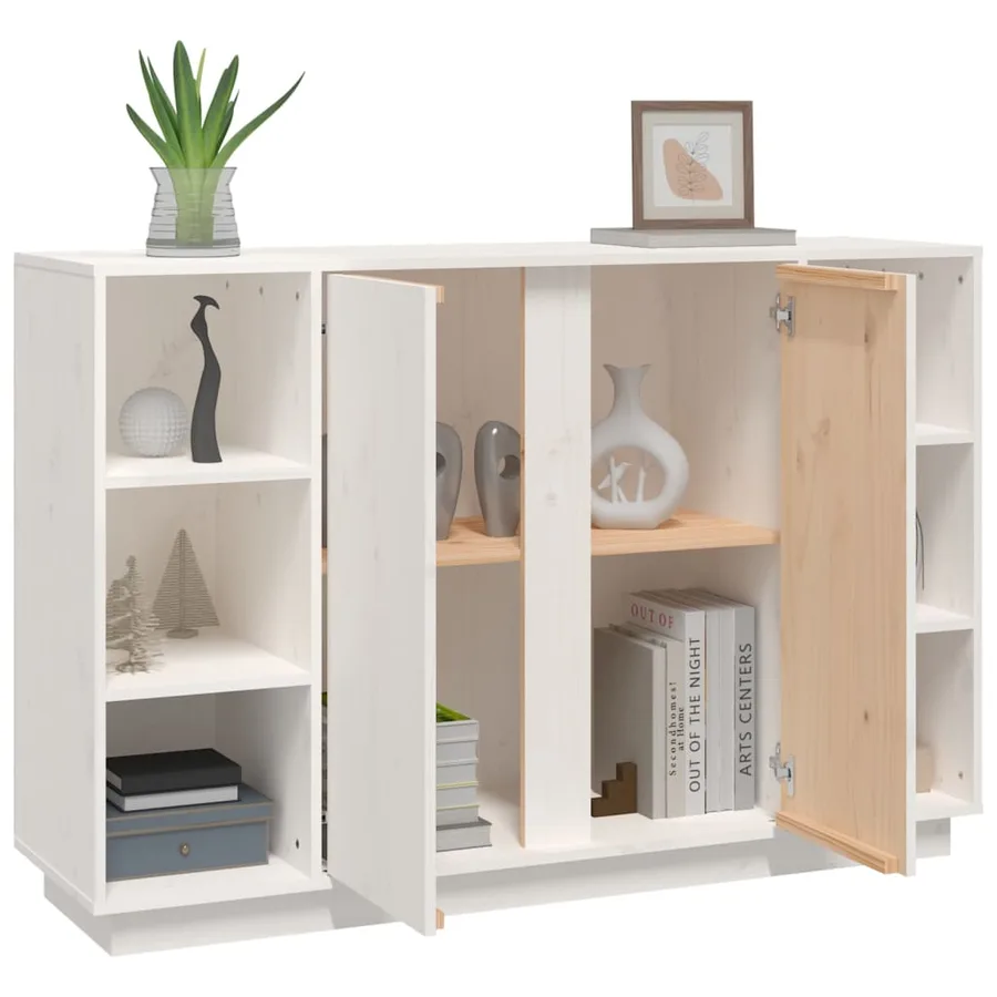 Buffet Blanc 120x35x80 cm Bois massif de pin - 5