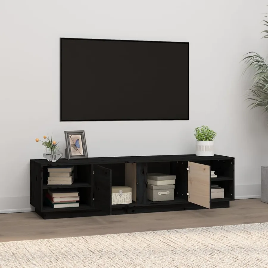 Meuble TV Noir 156x40x40 cm Bois de pin massif - 3