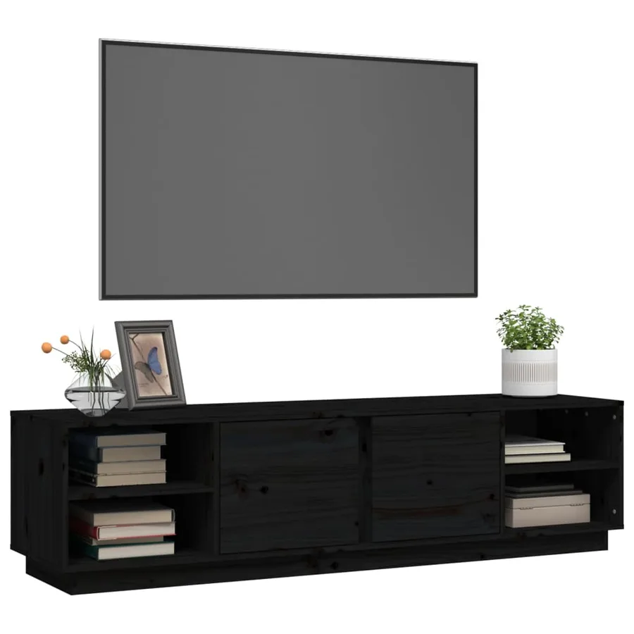 Meuble TV Noir 156x40x40 cm Bois de pin massif - 4