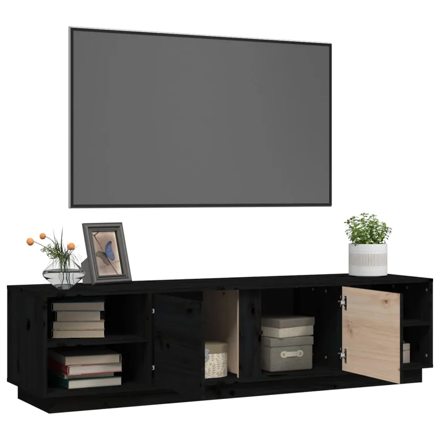 Meuble TV Noir 156x40x40 cm Bois de pin massif - 5