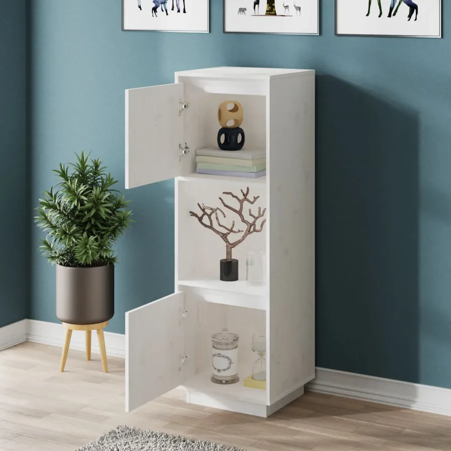 Buffet haut Blanc 38x35x117 cm Bois massif de pin - 10