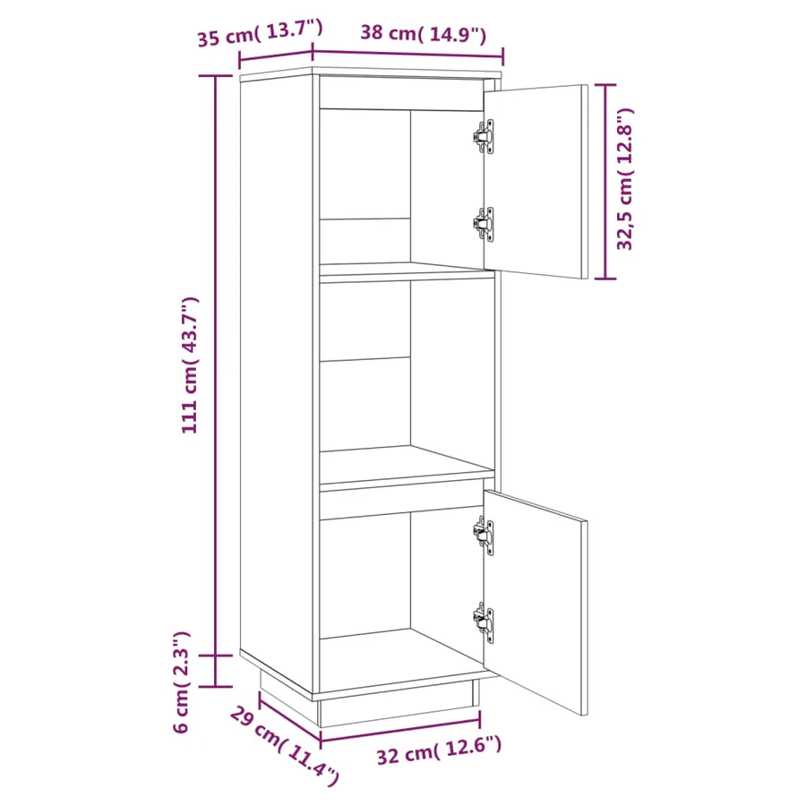 Buffet haut Blanc 38x35x117 cm Bois massif de pin - 11