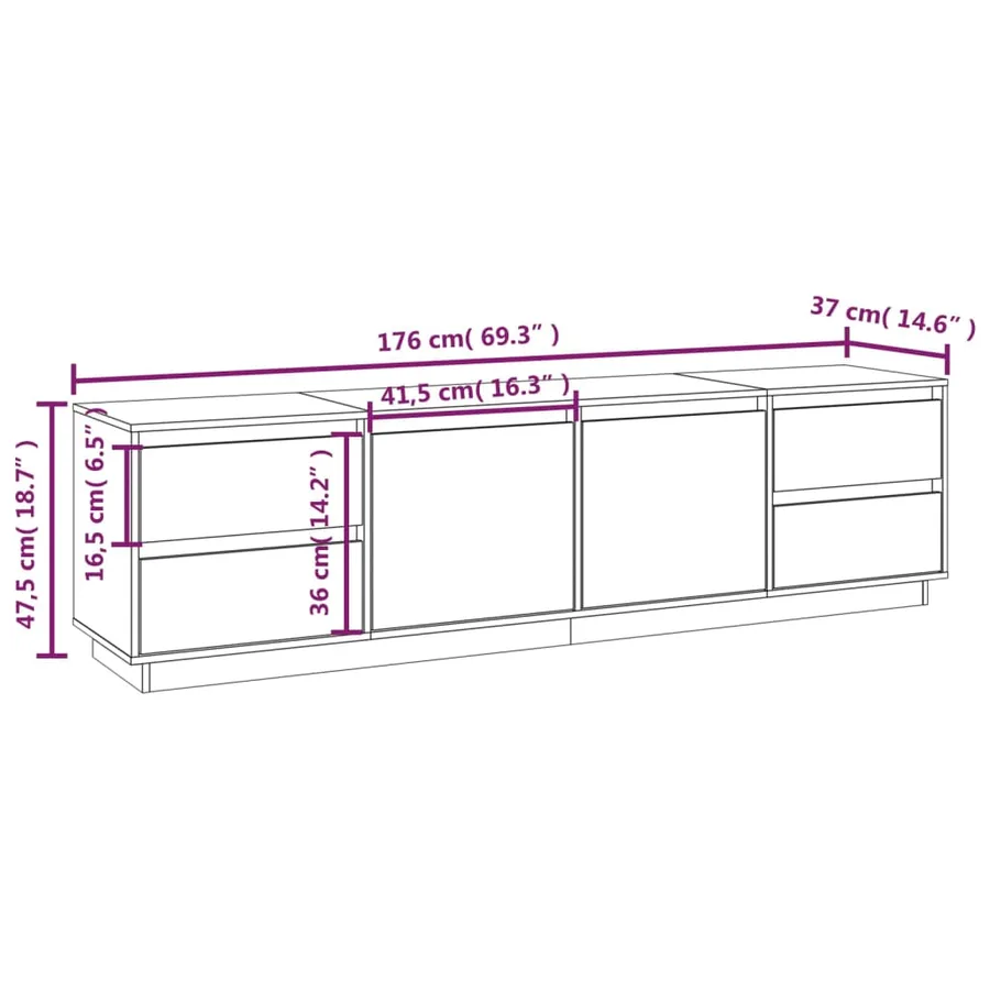 Meuble TV Marron miel 176x37x47,5 cm Bois de pin massif - 10