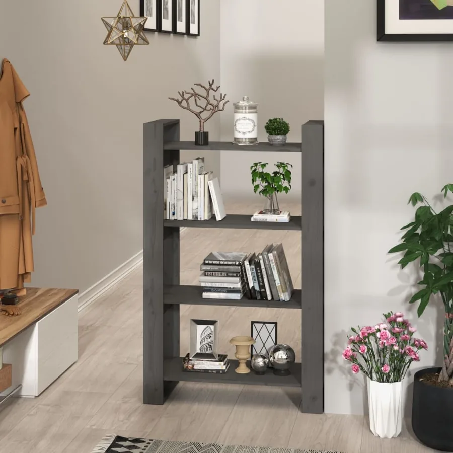 Bibliothèque/Séparateur de pièce Gris 80x35x125 cm Pin massif