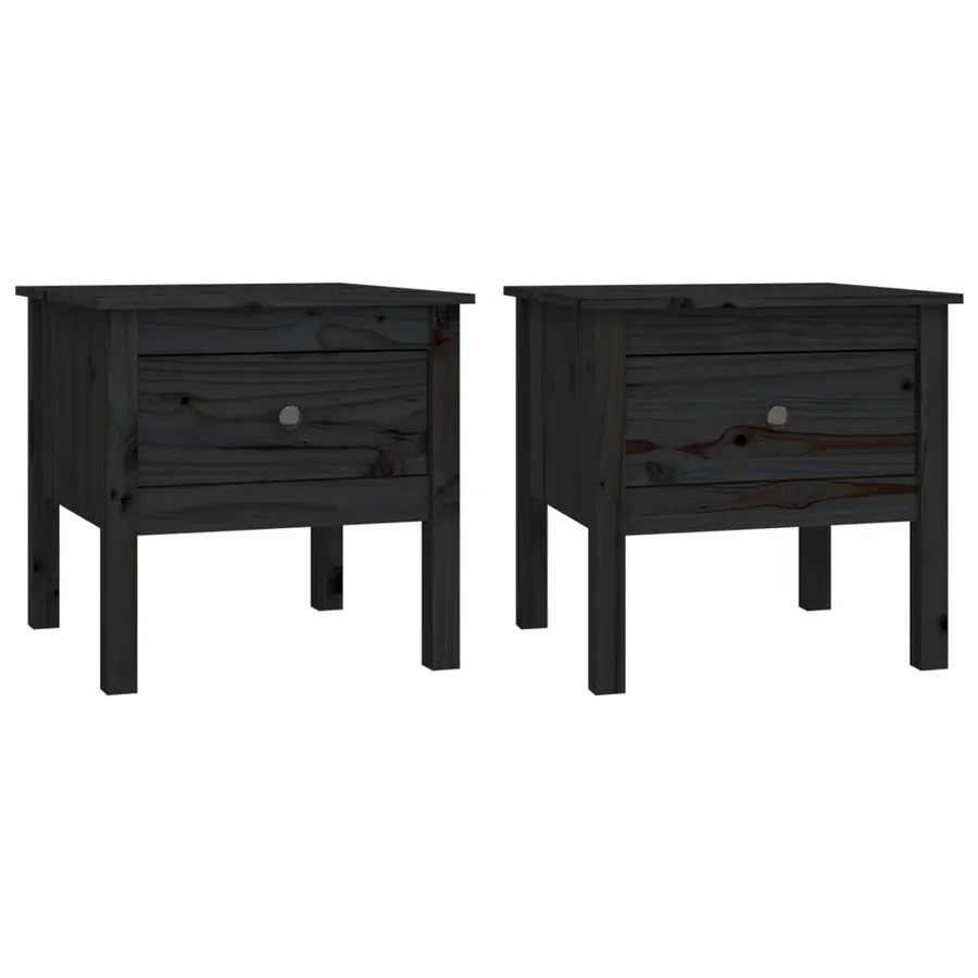 Tables d'appoint 2 pcs Noir 50x50x49 cm Bois massif de pin - 2