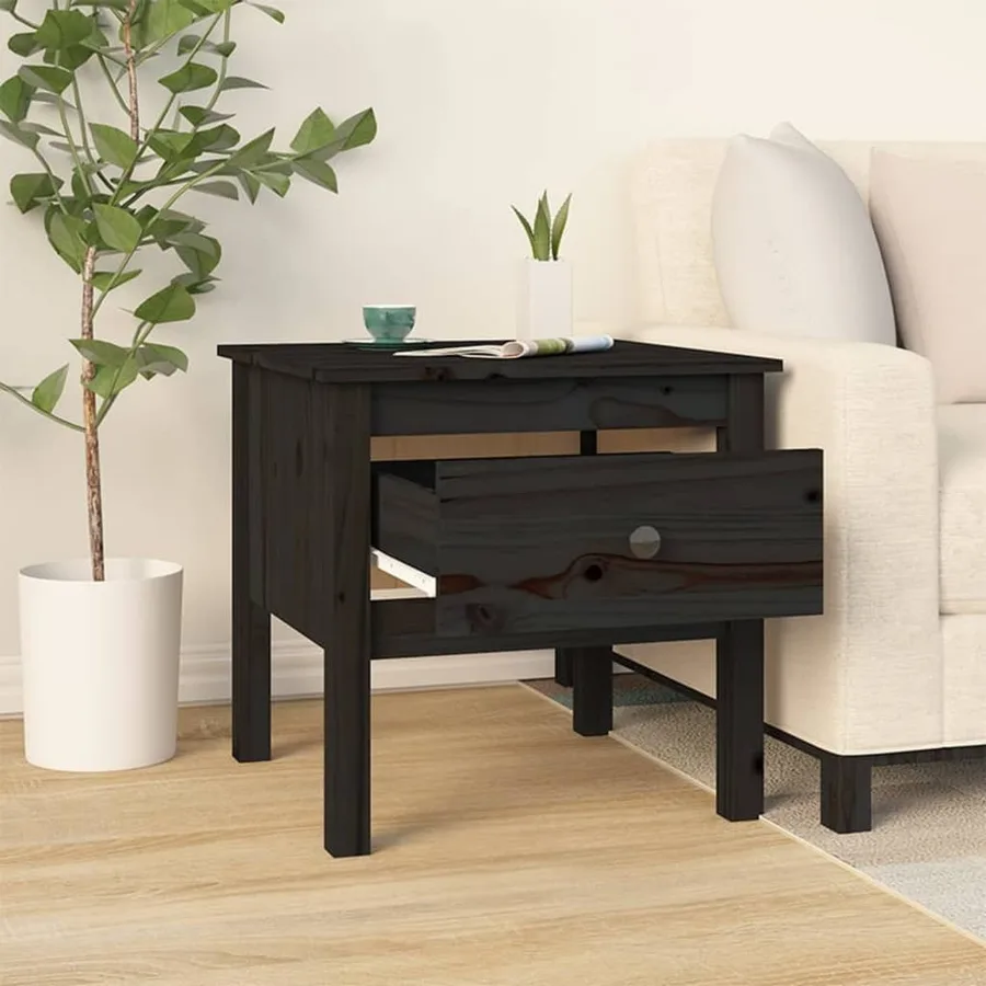 Tables d'appoint 2 pcs Noir 50x50x49 cm Bois massif de pin - 5
