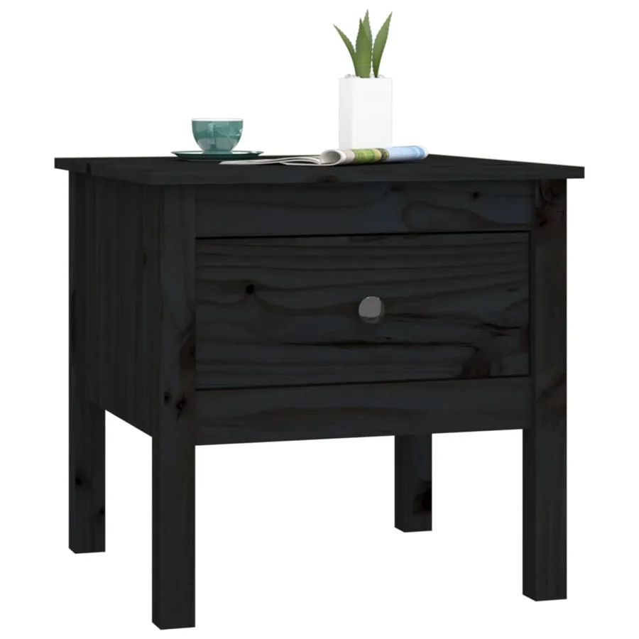 Tables d'appoint 2 pcs Noir 50x50x49 cm Bois massif de pin - 6
