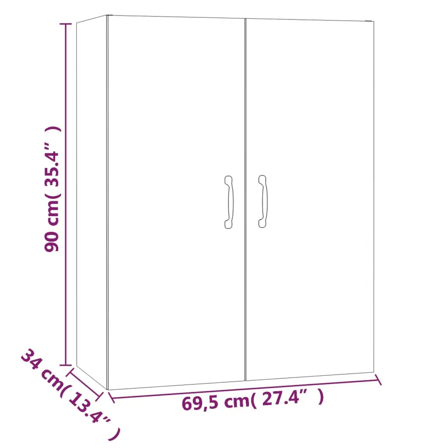 Armoire suspendue Gris béton 69,5x34x90 cm Bois d'ingénierie - 10