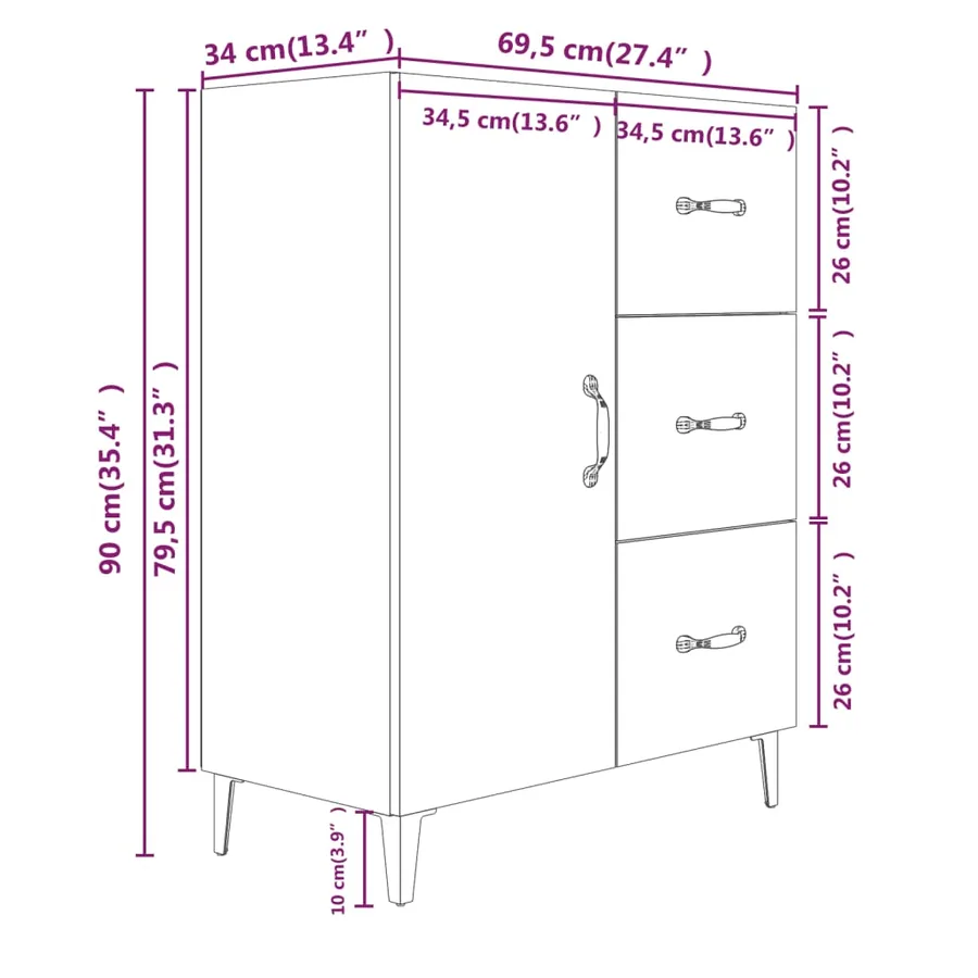 Buffet chêne sonoma 69,5x34x90 cm bois d'ingénierie - 9