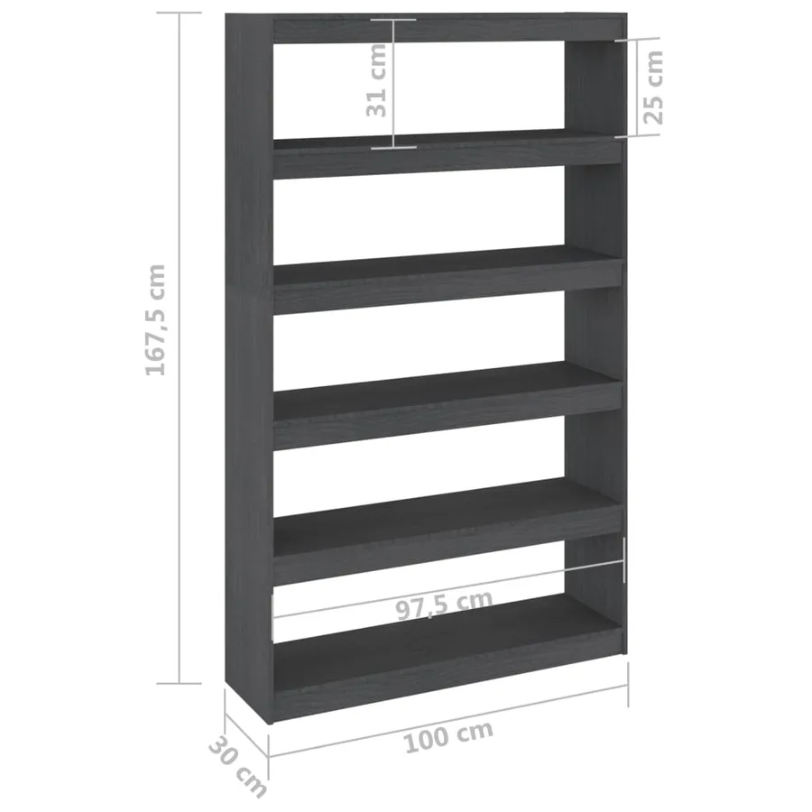 Bibliothèque/Séparateur de pièce Gris 100x30x167,5cm Pin massif - 8