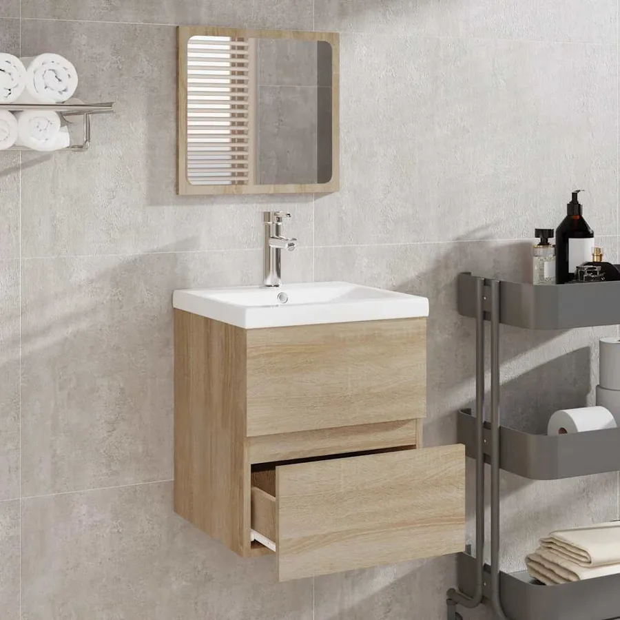 Armoire de bain avec miroir chêne sonoma bois d'ingénierie - 3