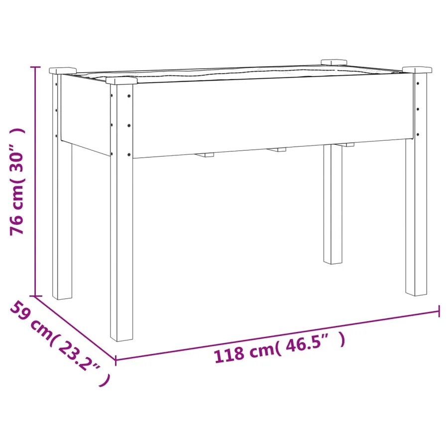 Jardinière avec doublure marron 118x59x76 cm bois massif sapin - 8