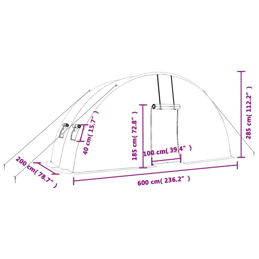 Serre avec cadre en acier vert 12 m² 6x2x2,85 m - 12