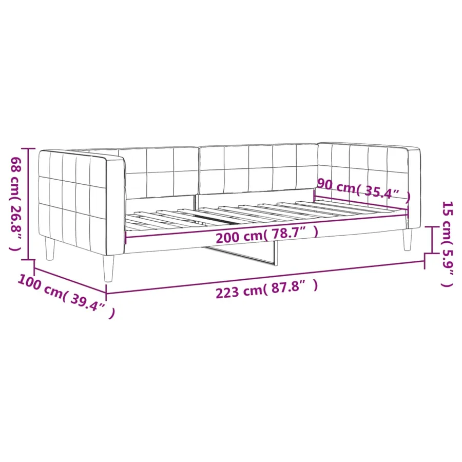 Lit de repos sans matelas gris clair 90x200 cm velours - 8