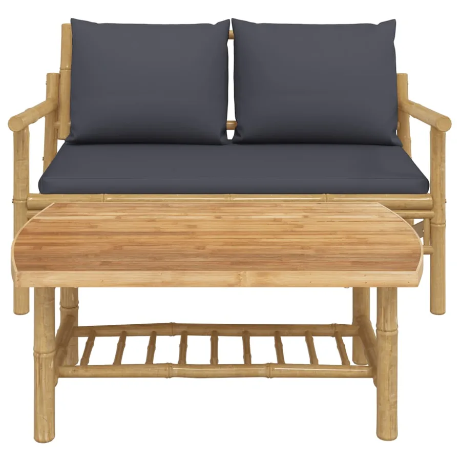 Salon de jardin 2 pcs avec coussins gris foncé bambou - 3