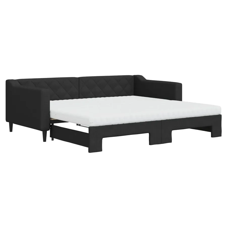 Lit de jour avec gigogne et matelas noir 90x190 cm tissu - 2