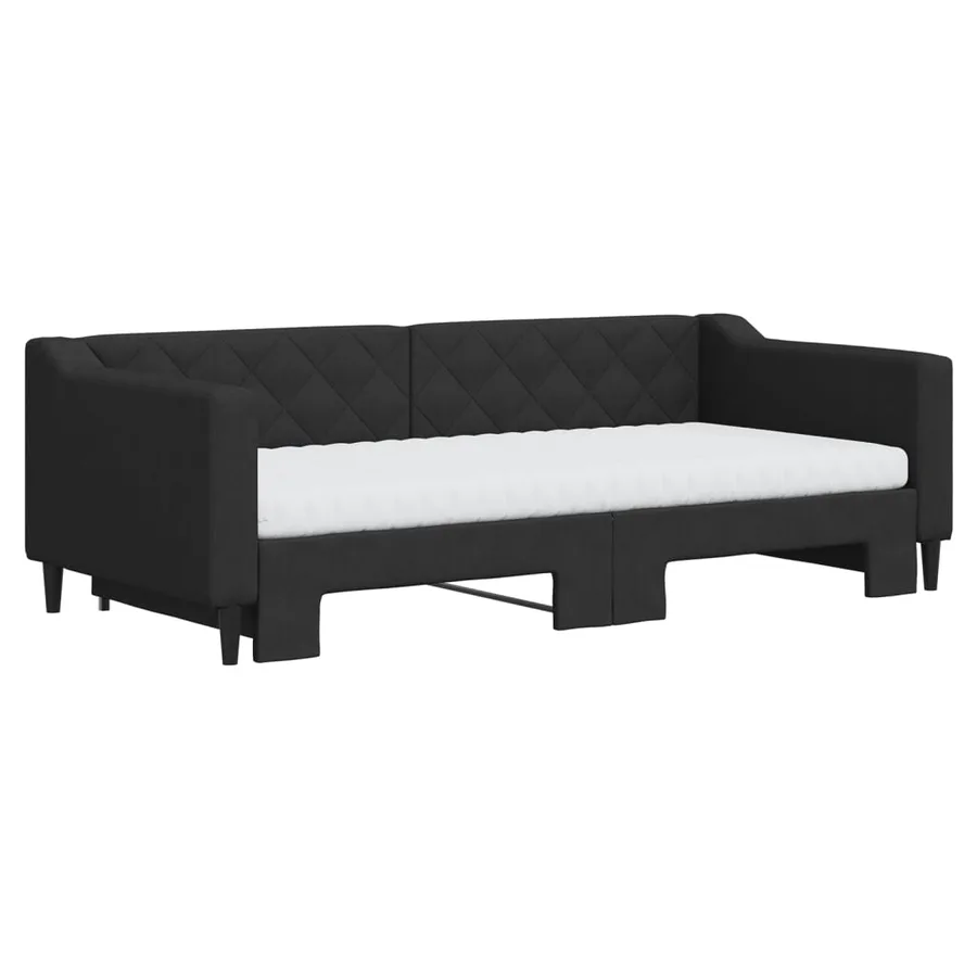 Lit de jour avec gigogne et matelas noir 90x190 cm tissu - 3