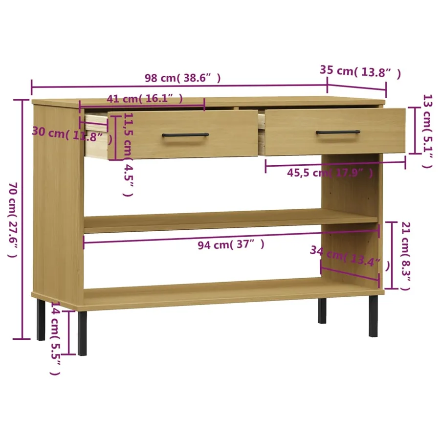 Armoire console avec pieds en métal Marron Bois pin massif OSLO - 8