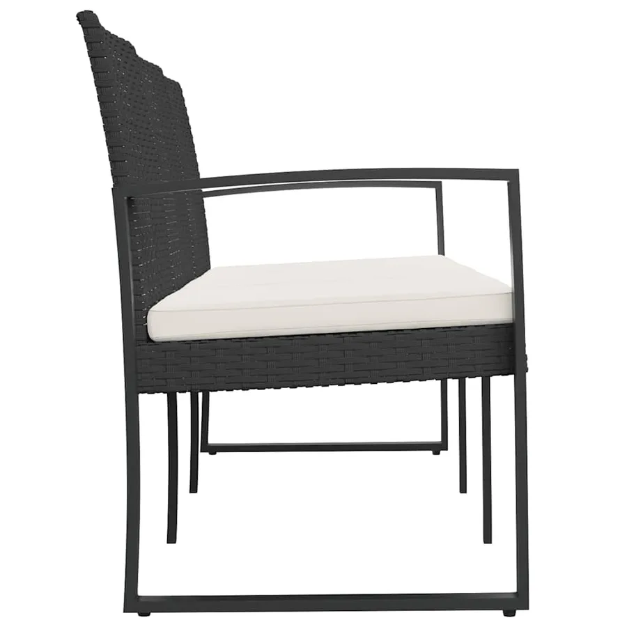 Banc de jardin à 3 places avec coussins noir rotin PP - 4