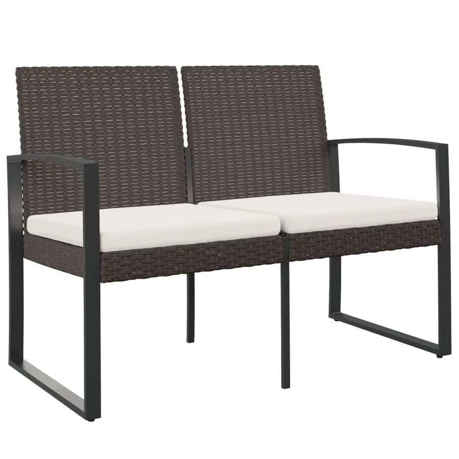 Banc de jardin à 2 places avec coussins marron PP rotin - 2
