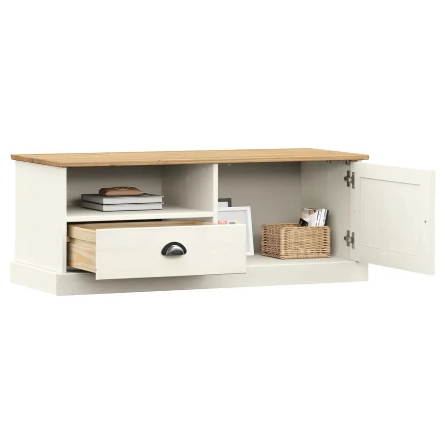 Meuble TV VIGO blanc 106x40x40 cm bois massif de pin - 3