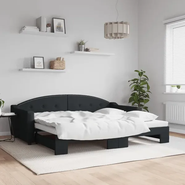 Lit de jour avec gigogne sans matelas noir 90x200 cm